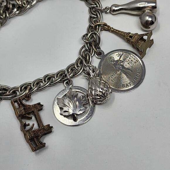 Sterling Silver Antique Vintage Charm Bracelet - Picture 3 of 8